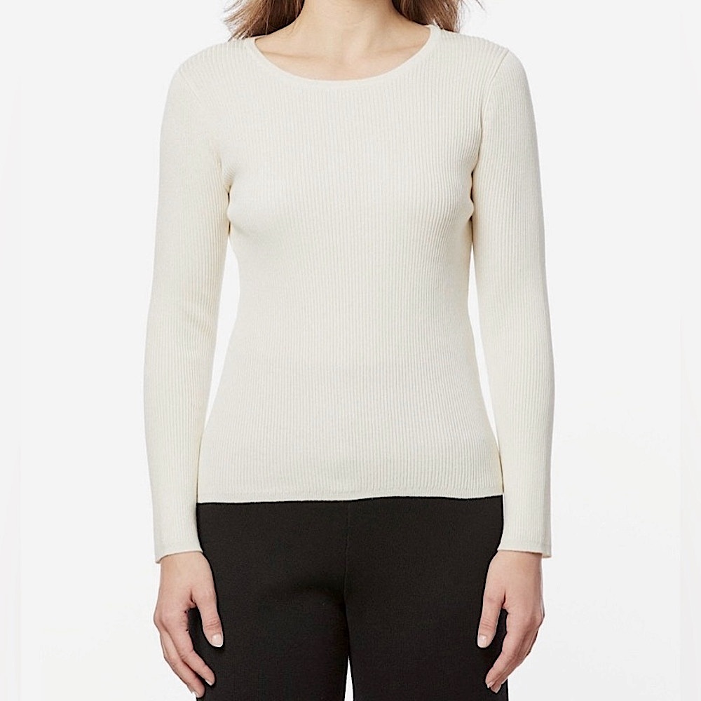 MELISSA PAIGE RIB KNIT SCOOP NECK LONG SLEEVE TOP CAREER Cream M